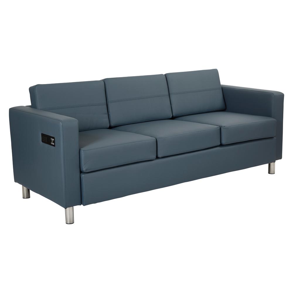 Metal Sofas Loveseats Living Room Furniture The Home Depot Atlantic Dillon Blue Fabrics Sofa With Dual Charging Station