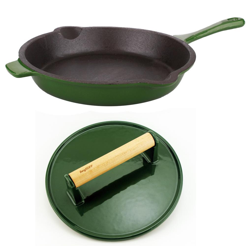 BergHOFF Neo Green Cast Iron Frying Pan with Steak Press-2211890 - The ...