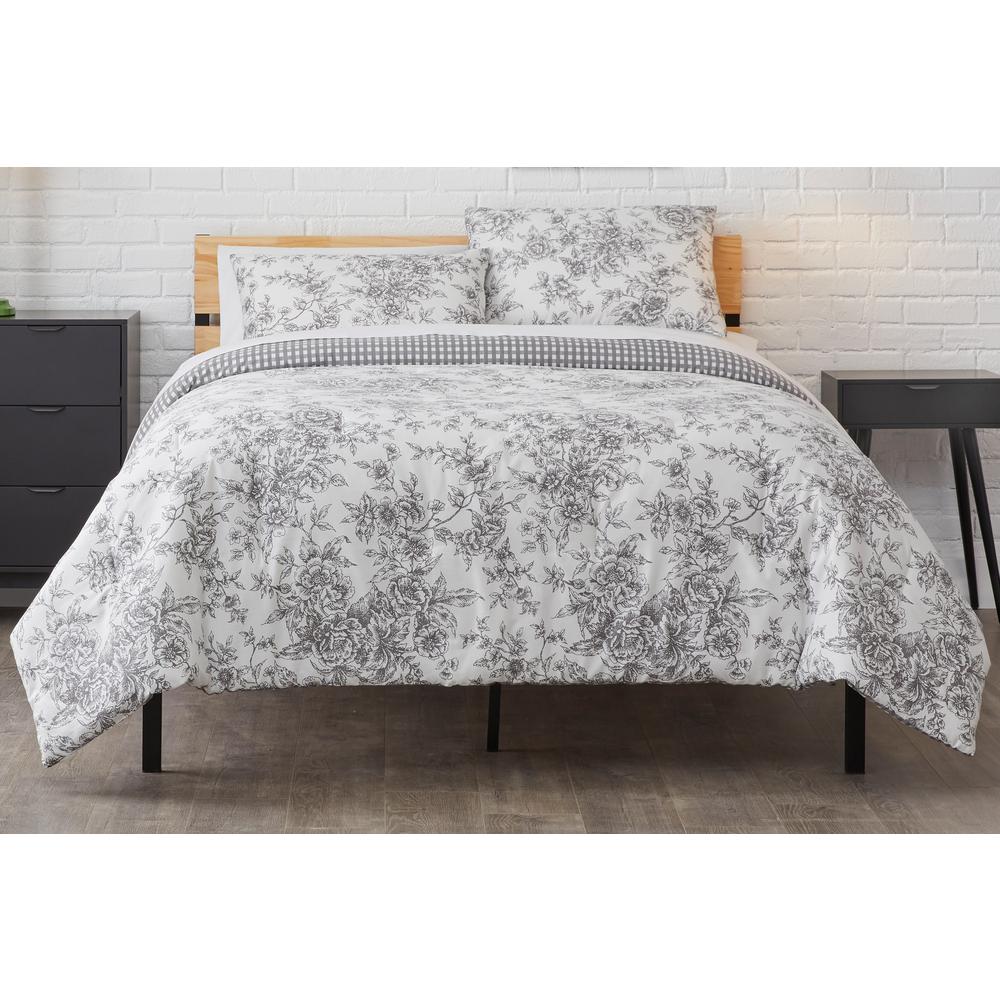 Stylewell Livia 3 Piece Reversible Charcoal Toile Full Queen