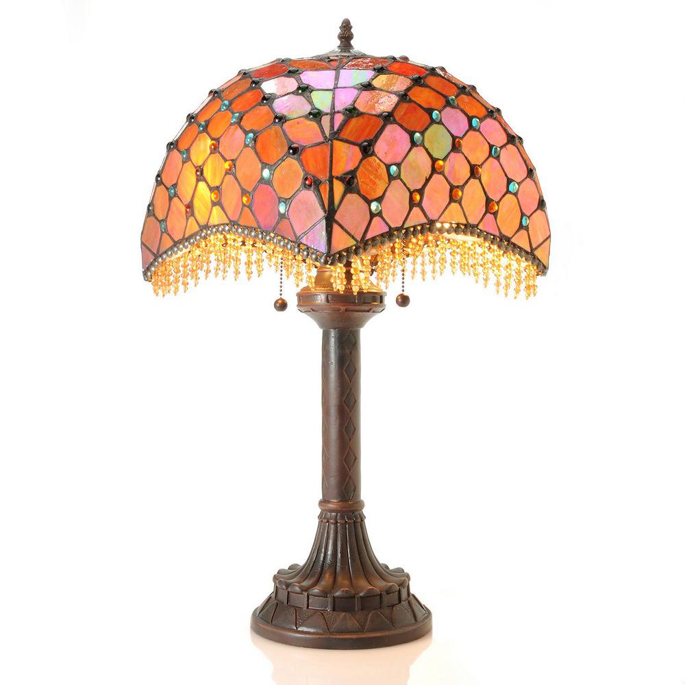 Warehouse Of Tiffany Table Lamps The Home Depot Bronze Beaded 2 Light Indoor Table Lamp With Pull Chain