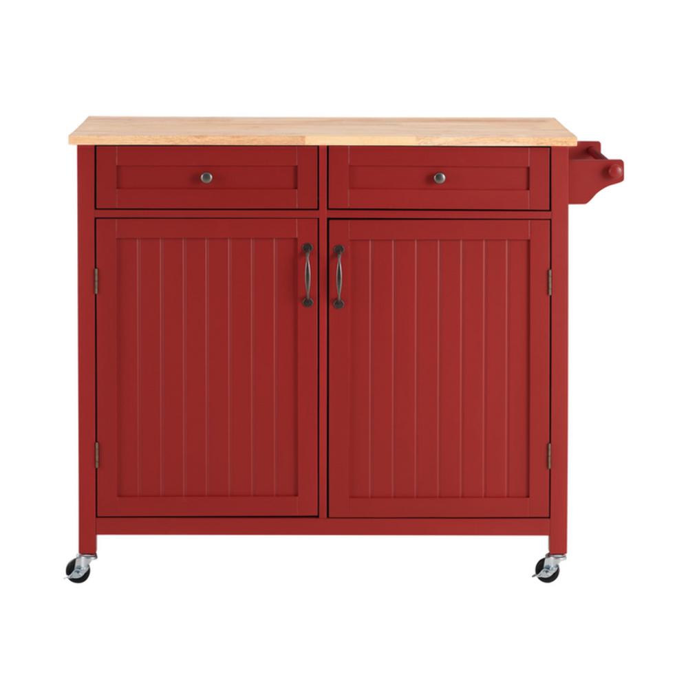 Stylewell Bainport Chili Red Kitchen Cart With Butcher Block Top