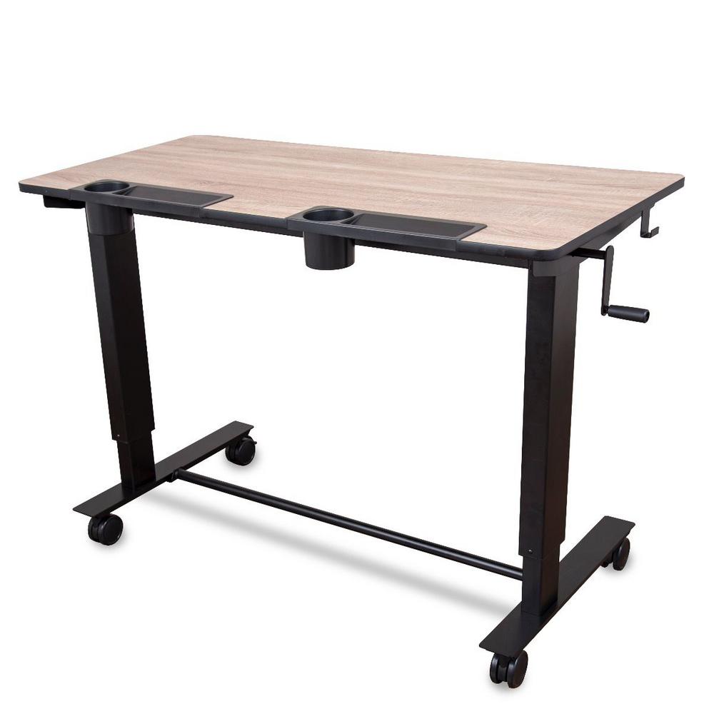 Luxor 2-Student White Oak Standing Desk with Crank (Light Wood Desktop/Black... by Luxor