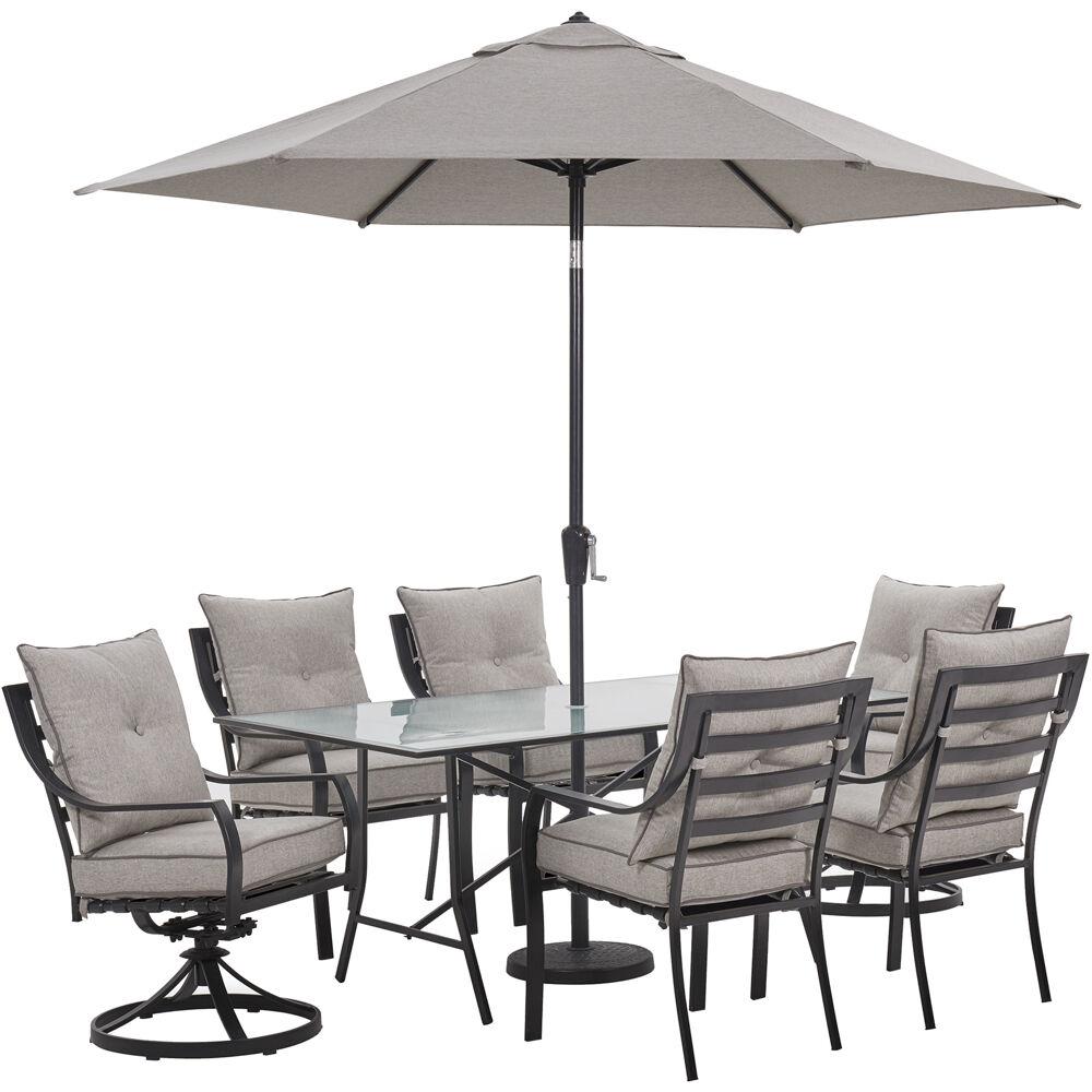 Silver Linings Patio Dining Sets, Glass Patio Table With Umbrella Hole And Chairs
