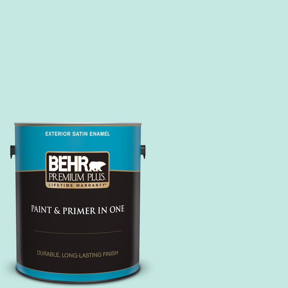 BEHR PREMIUM PLUS 1 gal. P4402 Clear Aqua Satin Enamel Exterior Paint