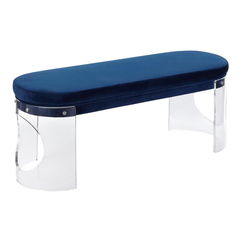 Lumisource Clarity Blue Velvet And Clear Acrylic Bench Bc