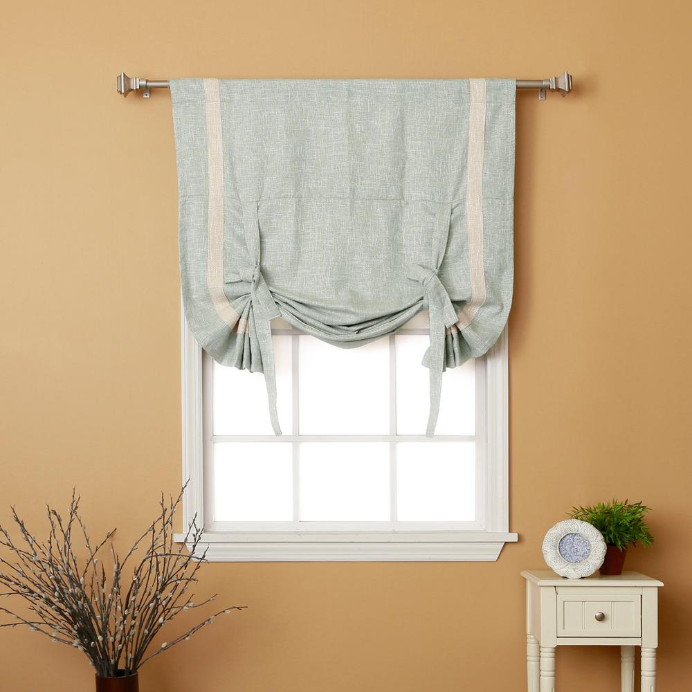 63 In L Mint Textured Faux Linen Bordered Tie Up Curtain Panel