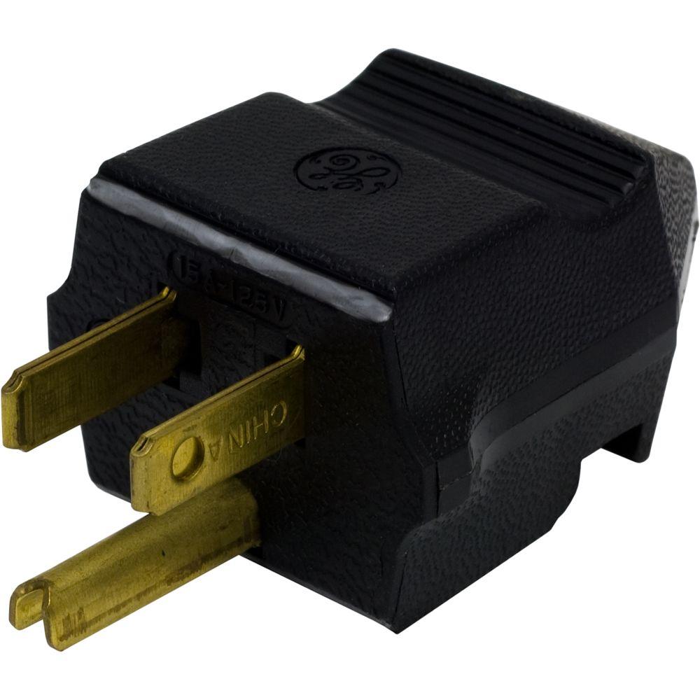 GE 15 Amp 125Volt Household Grounding Plug, Black54301 The Home Depot