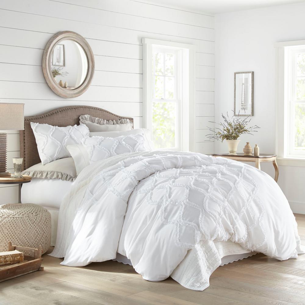 Laura Ashley Adelina White Cotton 3Piece Full/Queen Duvet SetUSHSFQ1036702 The Home Depot