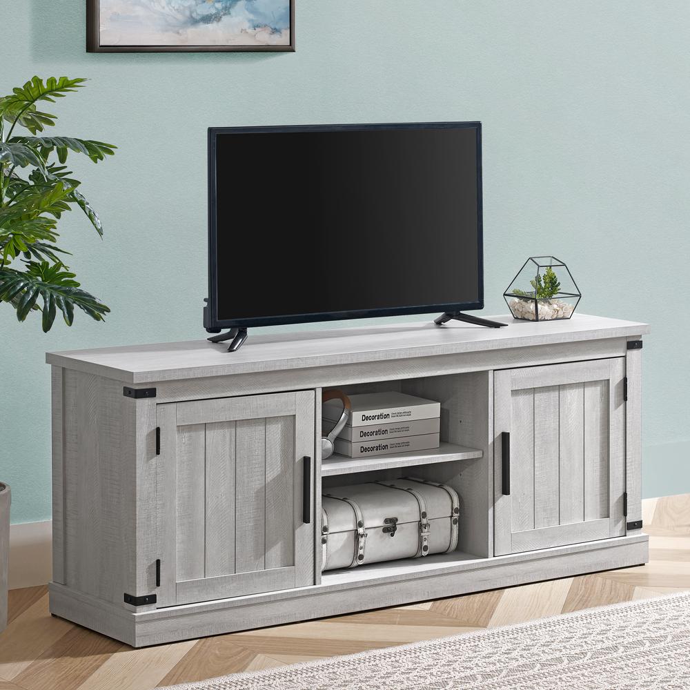 58 in. Saw Cut Off White TV Stand (Fits TVs up To 60 in.)-FTS20361