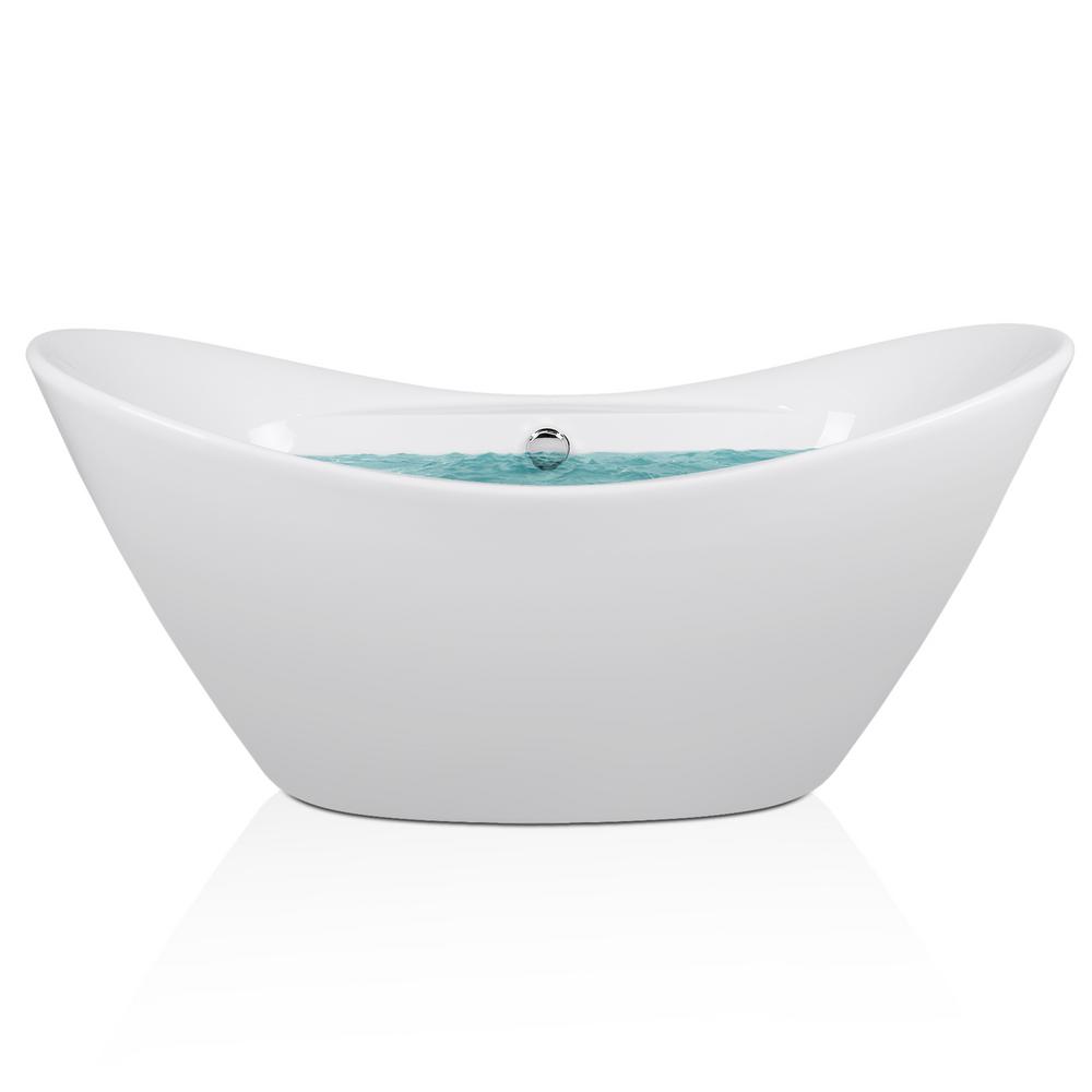 Akdy 66 96 In Acrylic Center Drain Oval Double Slipper Flatbottom Freestanding Bathtub In White