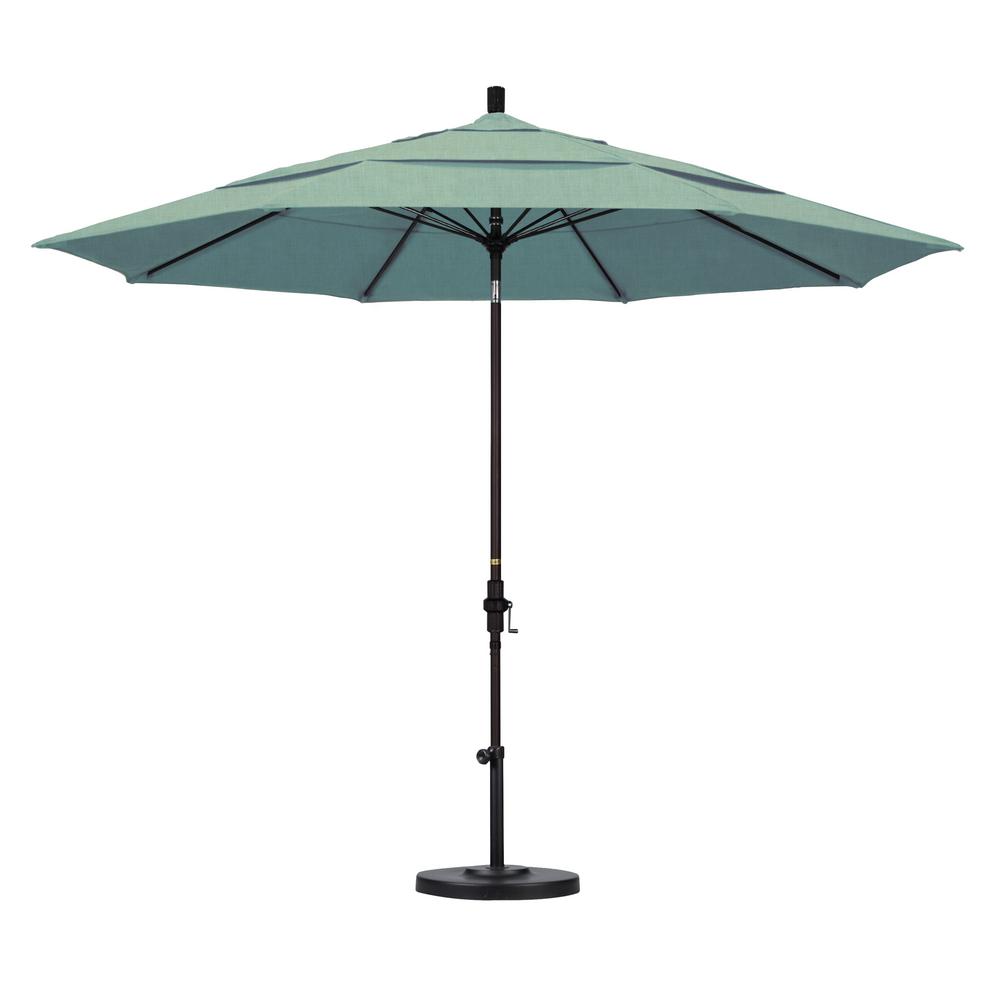 California Umbrella 11 Ft Bronze Aluminum Pole Market Fiberglass Ribs Collar Tilt Crank Lift Outdoor Patio Umbrella In Spa Sunbrella Gscuf118117 5413 Dwv The Home Depot