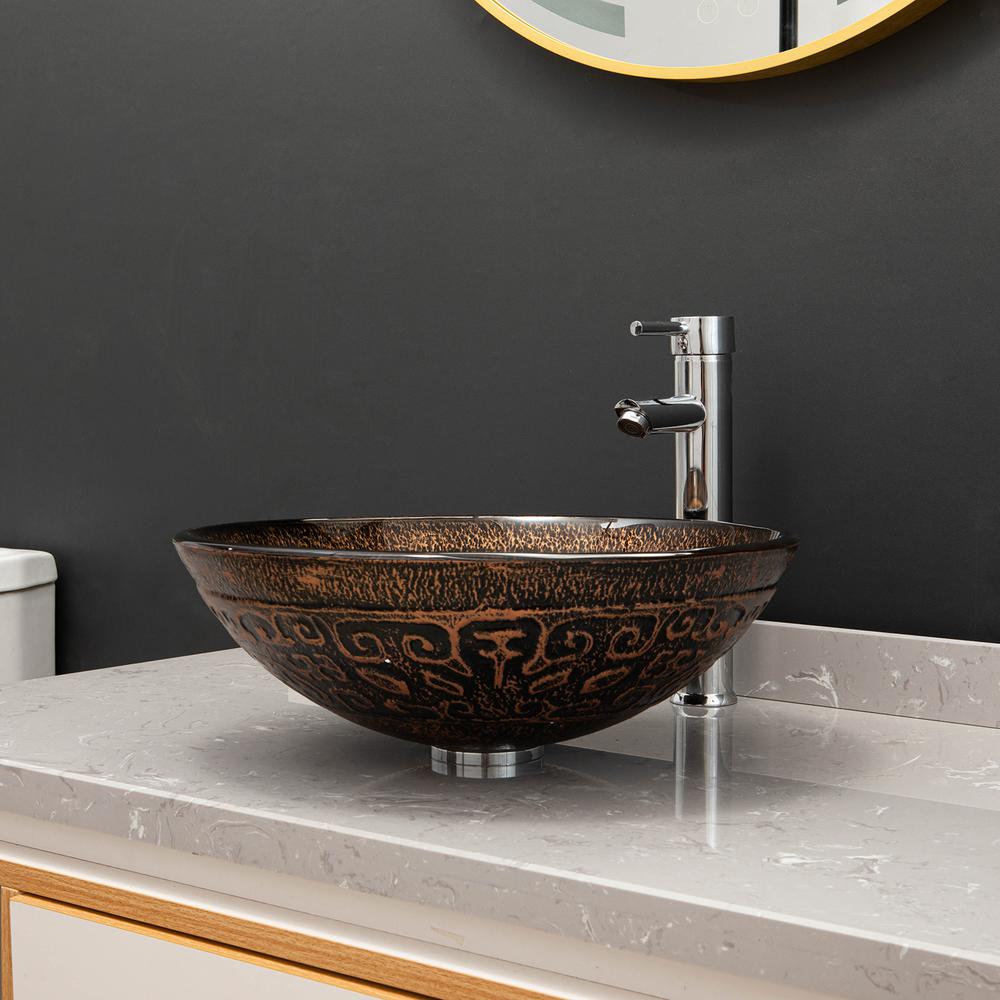 Roswell Bronze Glass Circular Vessel Bathroom Sink Without Faucet 80316 Gbs Br The Home Depot