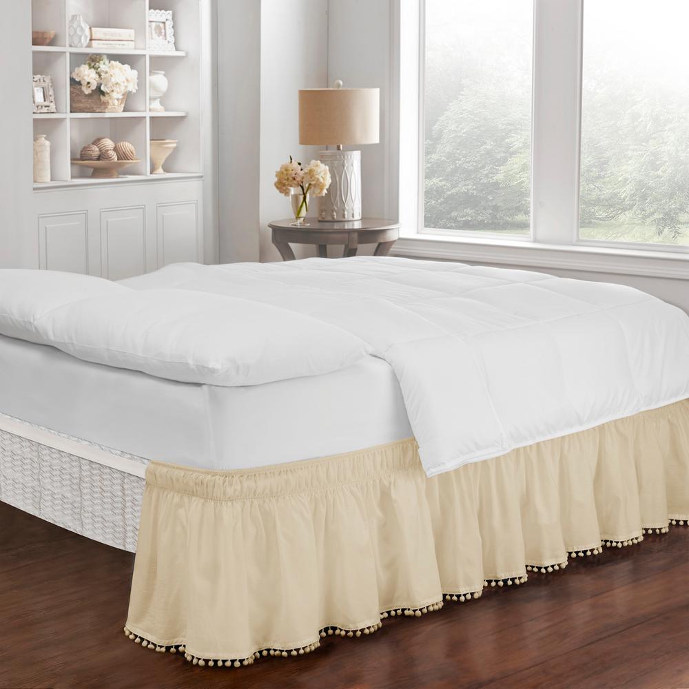 Easy Fit Pom Pom Ivory King/Queen Bed Skirt ...