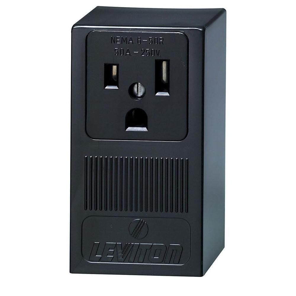 279 50 Amp Flush Mtg Receptacle In Black Leviton