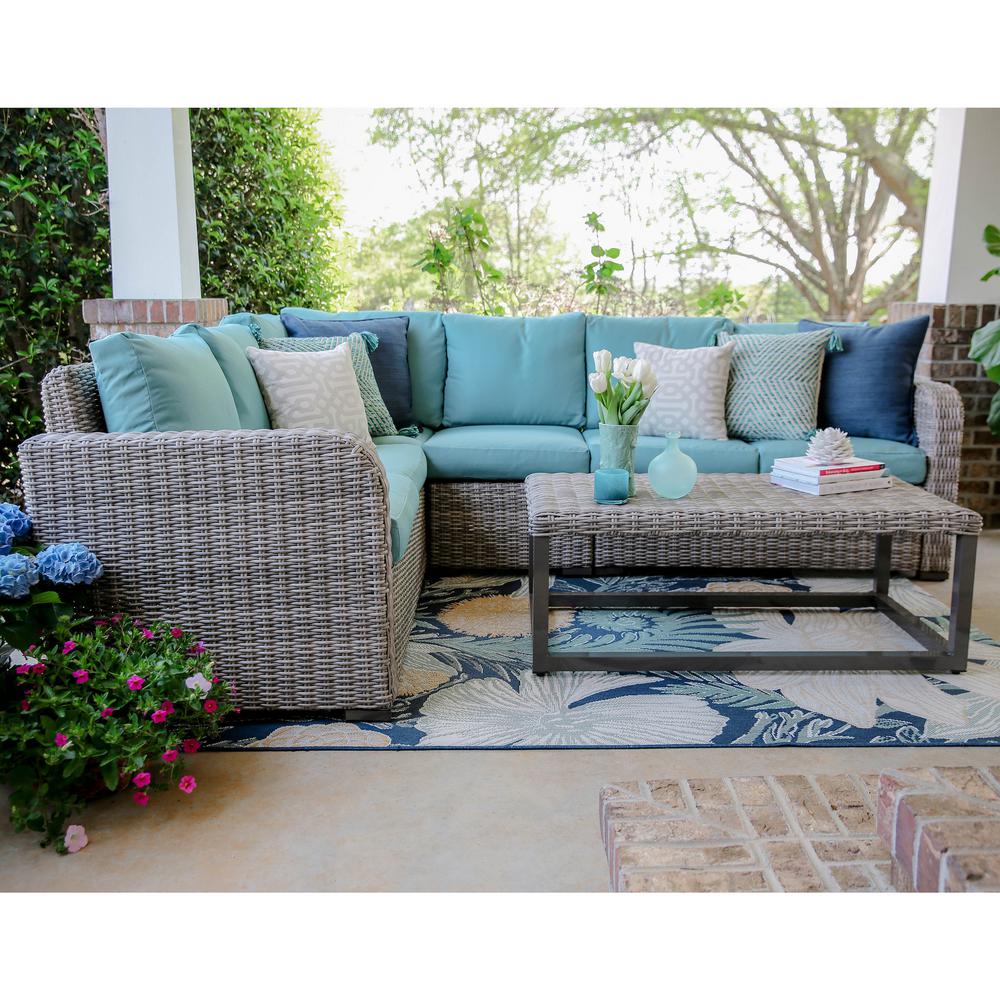 Leisure Made Forsyth 5-Piece Wicker Outdoor Sectional Set with Blue