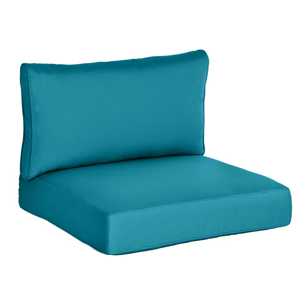 Commercial Grade Armless Middle Outdoor Patio Sectional Chair Cushion In Sunbrella Canvas Teal Take A Tropical Vacation With Our Exclusive Chair Cushion Layers Of Cool Toned Fern Leaves In Textured Jacquard Weave On Both Sides It S