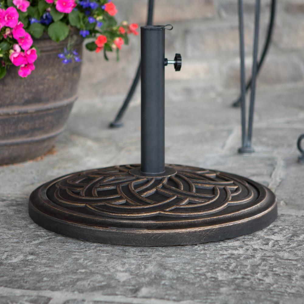Walker Edison Furniture Company Circle Weave Round Metal Patio Umbrella Base In Antique Bronze Hdb30rcwab The Home Depot