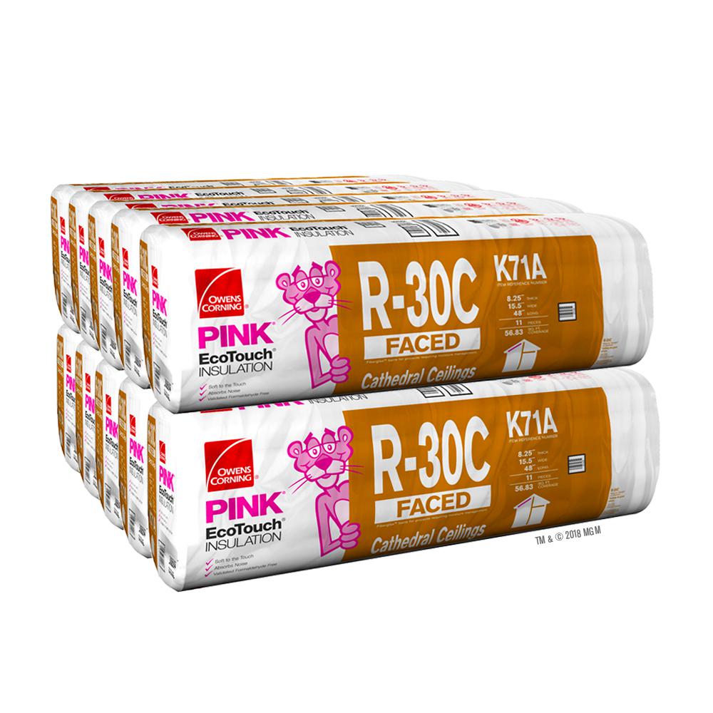 Best Rated Owens Corning The Home Depot R 30c Ecotouch Pink Cathedral Ceiling Kraft Faced Fiberglass Insulation Batt 15 1