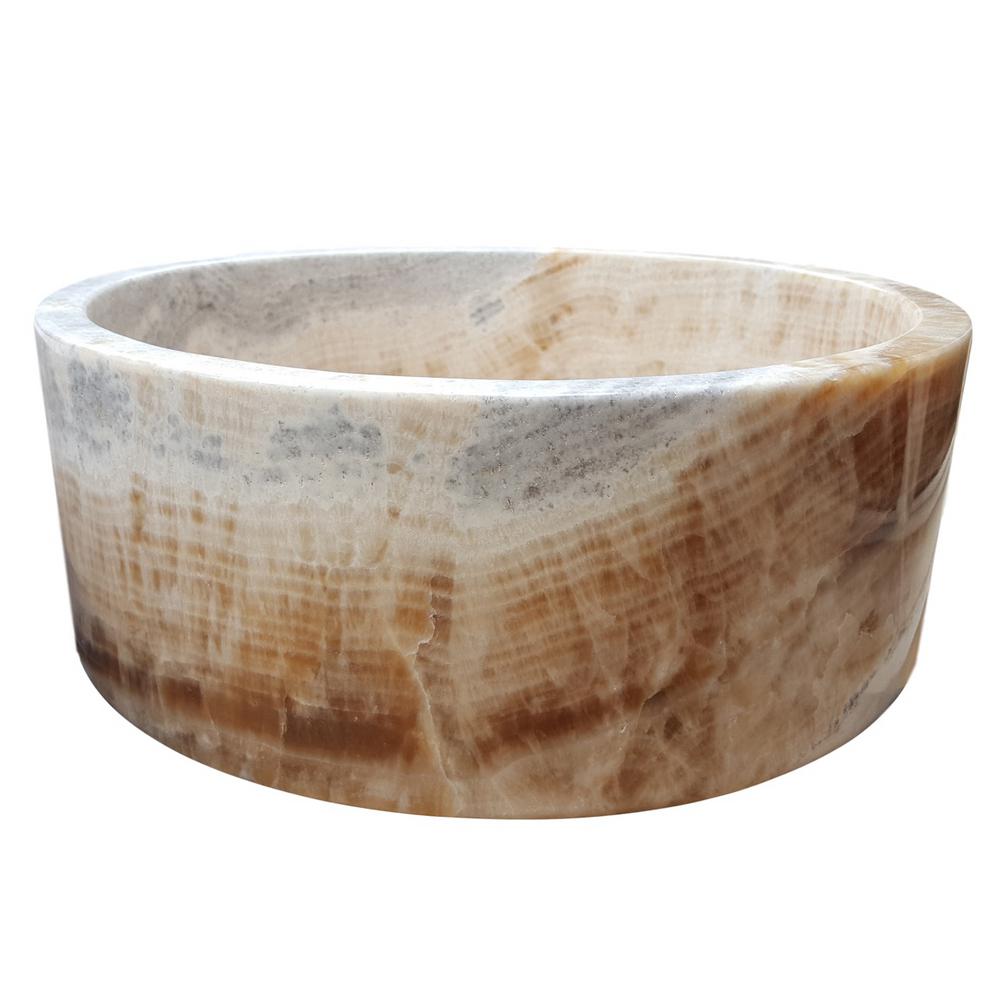 Cylindrical Natural Stone Vessel Sink In Gold