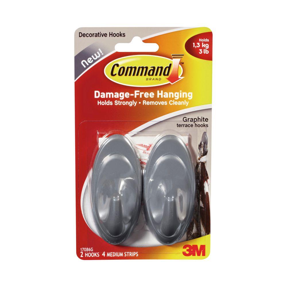 Command Medium Graphite Terrace Hook 6 Piece Per Pack 17086ges