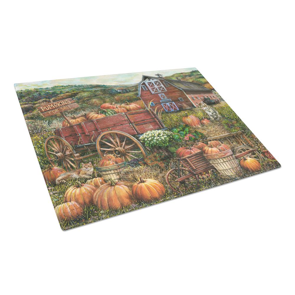 Carolines Treasures Pumpkin Patch and Fall Farm Tempered Glass Large Cutting Board, Multi-Color - PTW2008LCB - Cooking Large Tempered Glass Cutting Board is heat resista sku PTW2008LCB