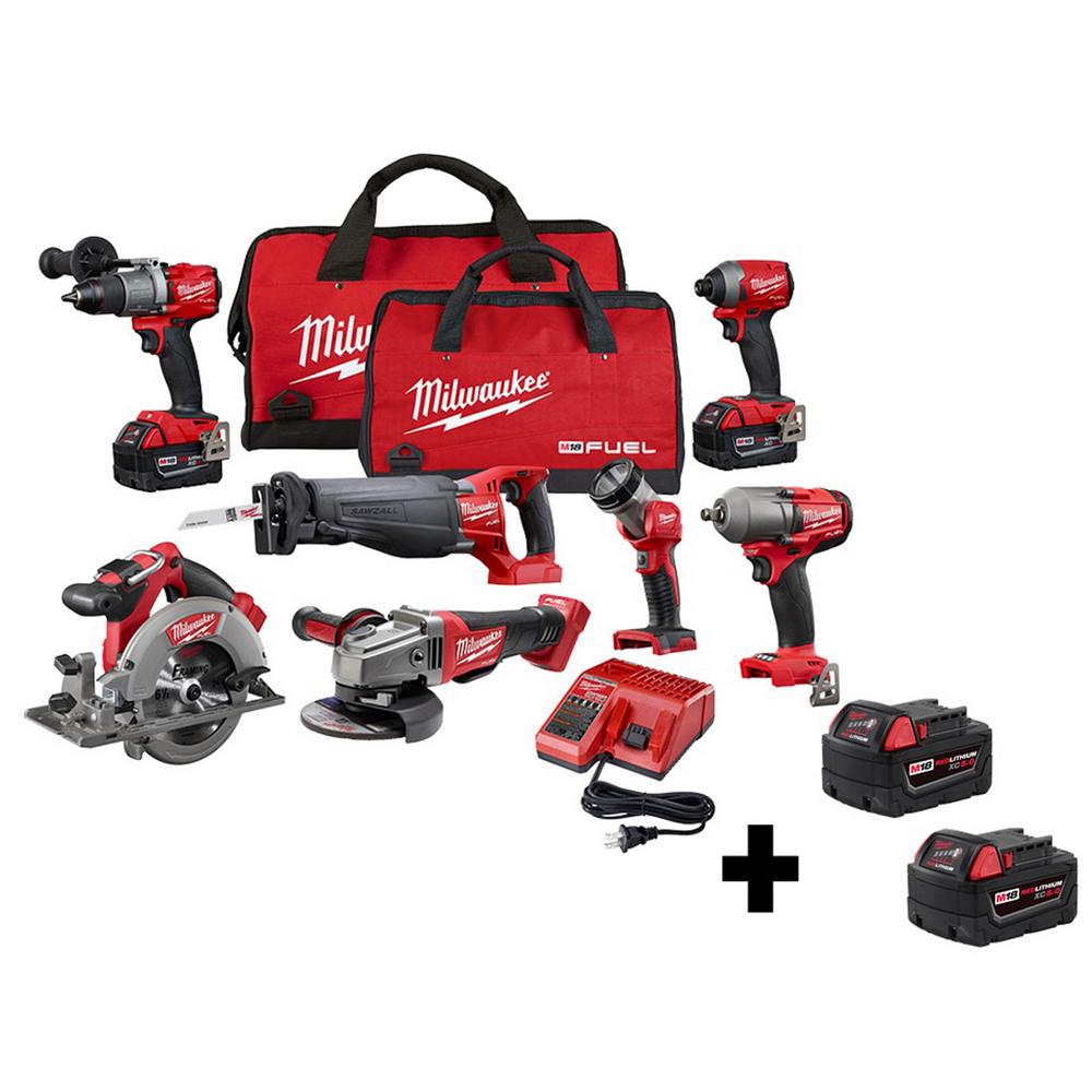 Milwaukee M18 Fuel 18 Volt Lithium Ion Brushless Cordless Combo Kit 7 Tool With Two M18 5 0 Ah Batteries 2997 27 48 11 1852 The Home Depot