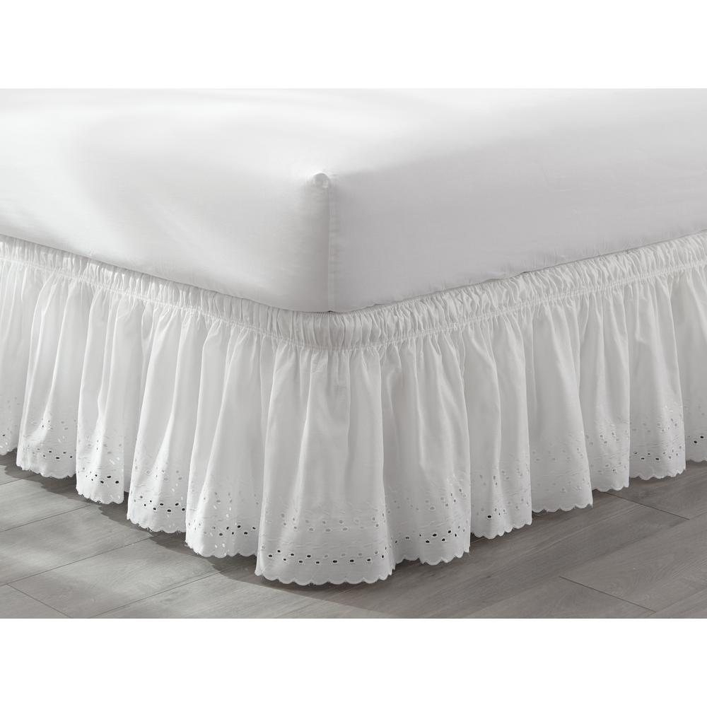 Easy Fit Ruffled Wrap Around White Eyelet Full Bed Skirt