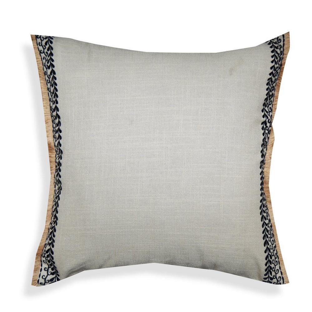 A1hc Light Grey Embroidered With Jute Fringes 20 In Cotton Throw A1hc Light Grey Embroidered With Jute Fringes 20 In Cotton Throw Pillow