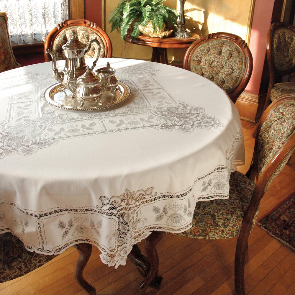 Heirloom Round White Polyester Tablecloth - 