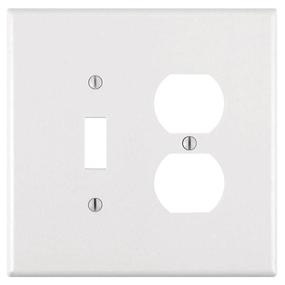 Leviton 2-gang Jumbo 1-toggle 1-duplex Combination Wall Plate, White 