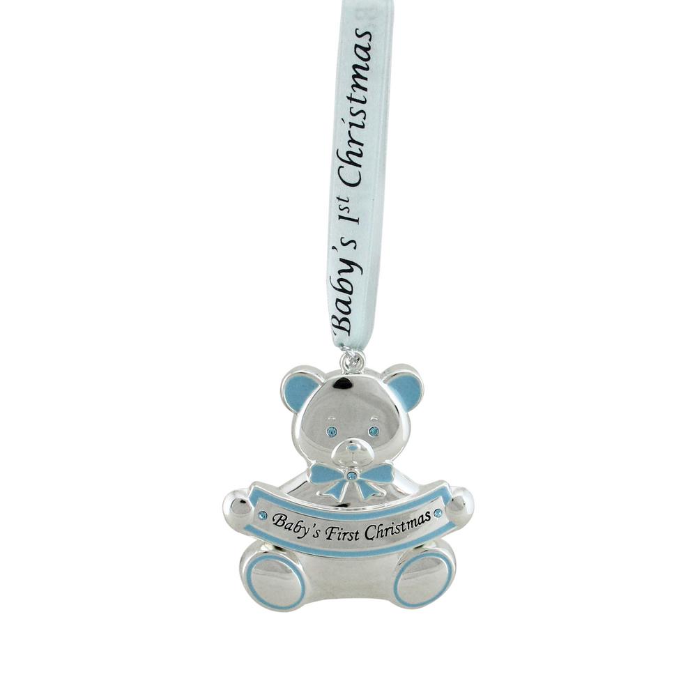 blue teddy bear babys first christmas silver plated christmas tree ornament - Silver Plated Christmas Tree Decorations blue teddy bear babys first christmas silver plated christmas tree ornament - Silver Plated Christmas Tree Decorations