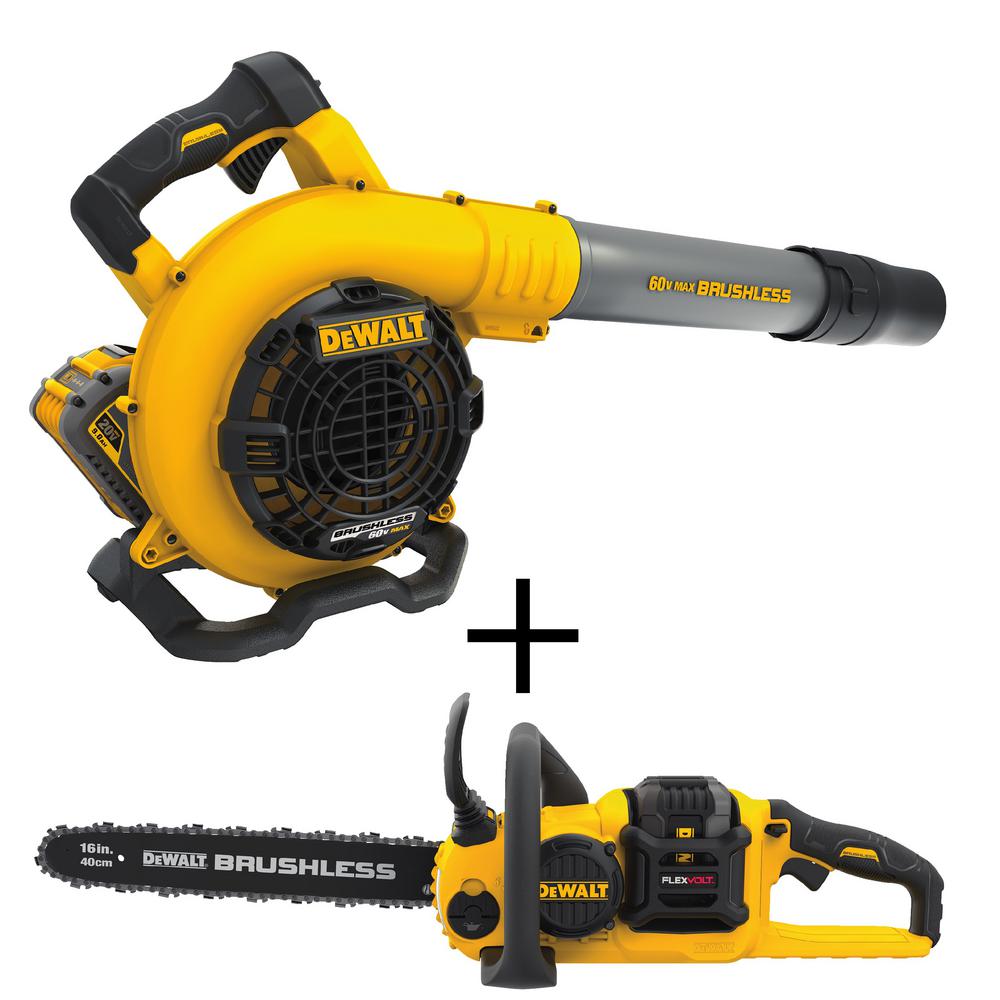 Dewalt 60 Volt Max Lithium Ion Cordless Flexvolt 129 Mph 423 Cfm Handheld Leaf Blower With Bonus Flexvolt 16 In Chain Saw