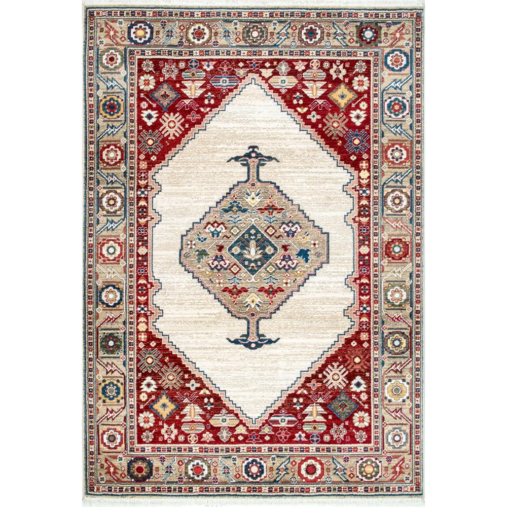 nuLOOM Murrell Medallion Fringe OffWhite 5 ft. x 7 ft. 5 in. Area Rug