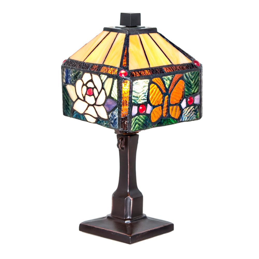 Warehouse Of Tiffany Lamps Lighting The Home Depot Multi Colored Desk Lamp With Stained Glass Rose And Erfly