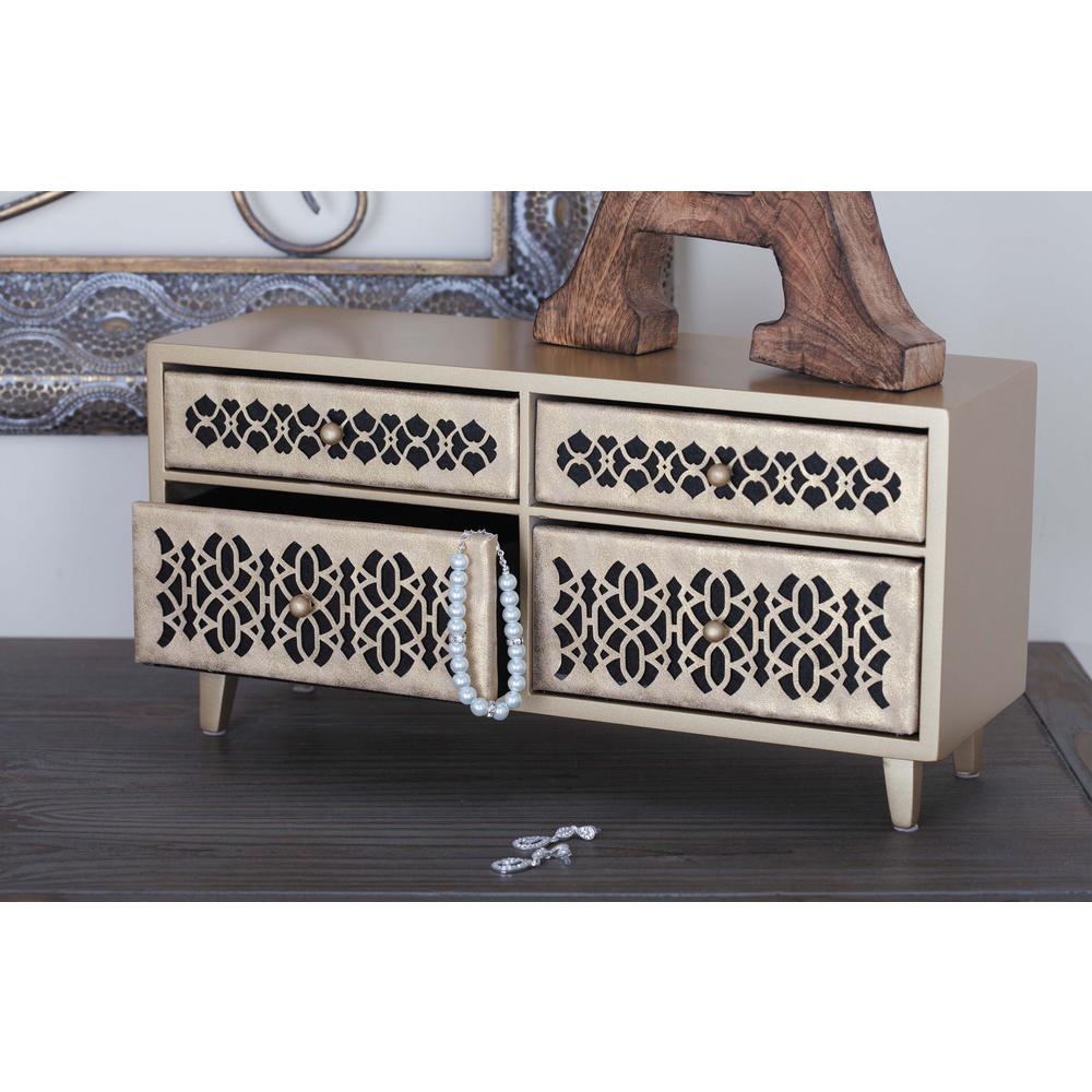 Litton Lane 15 In X 7 In 4 Drawer Wooden Gold Lattice Jewelry