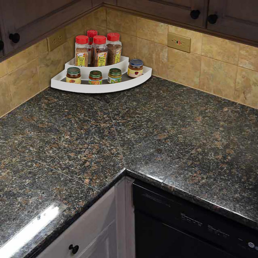 Corner Counter Spice Rack Shelf Organizer 3Tier Plastic Gray/White