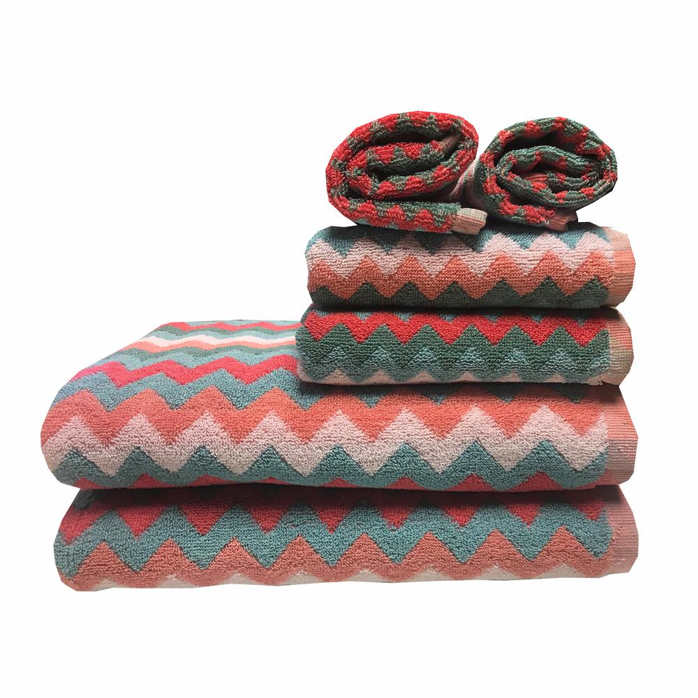 Lintex Zig Zag 6-Piece 100% Cotton Bath Towel Set in Coral ...