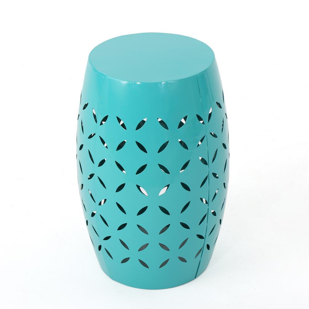 Noble House Jesse Teal Round Metal Outdoor Side Table 15881 The