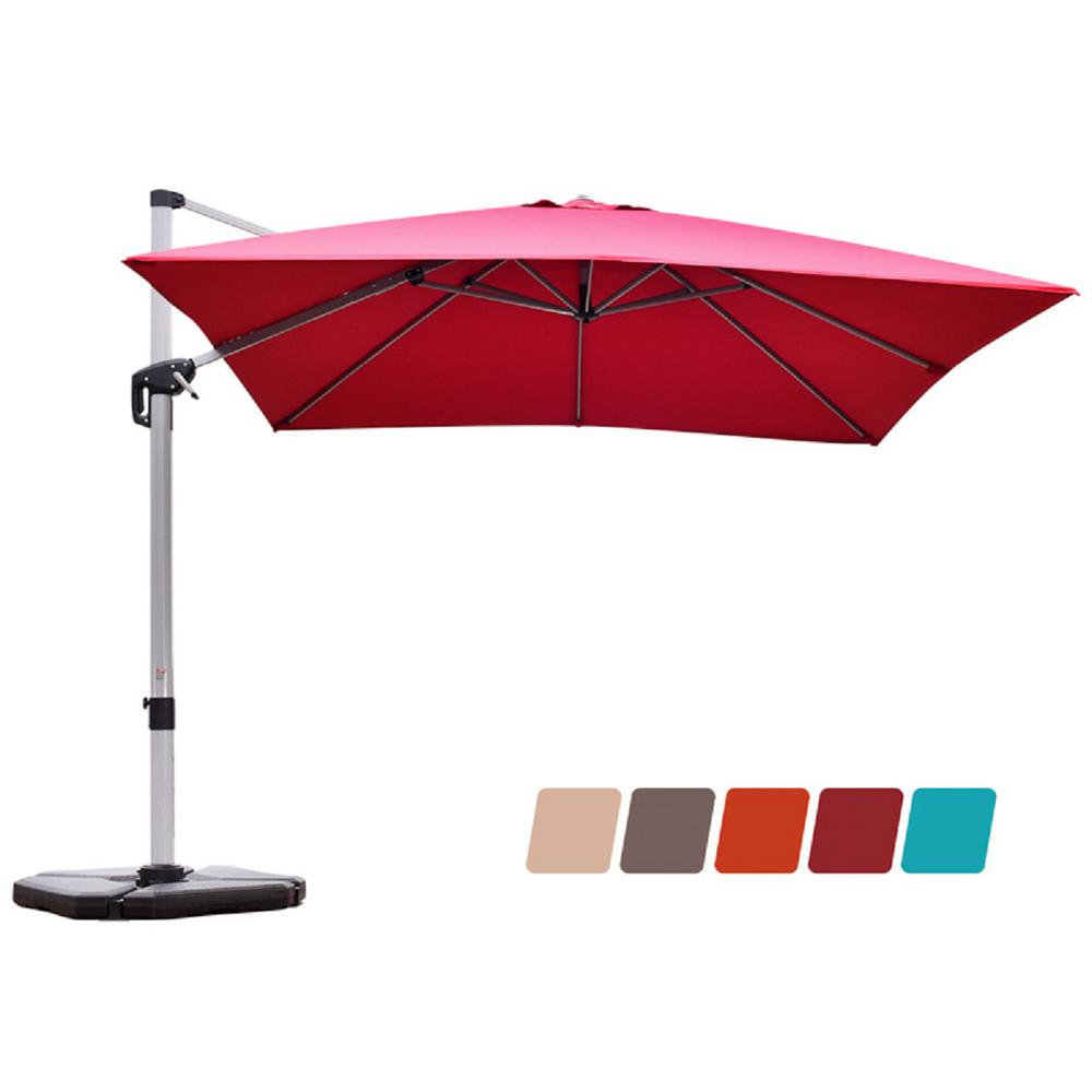 Costway 10 Ft Aluminum Square Cantilever 360 Degree Tilt Patio Umbrella In Red Op70233bug The Home Depot