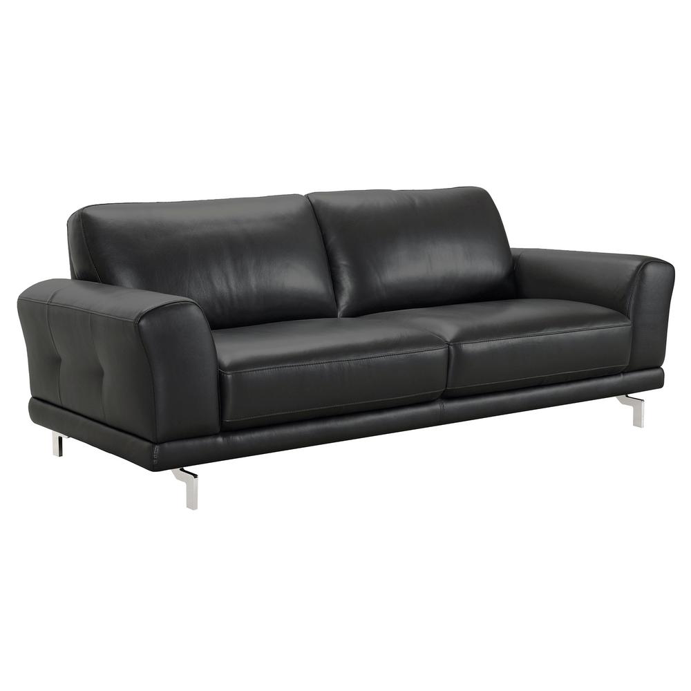 Armen Living Genuine Black Leather Contemporary Sofa Genuine Black Leather Contemporary Sofa