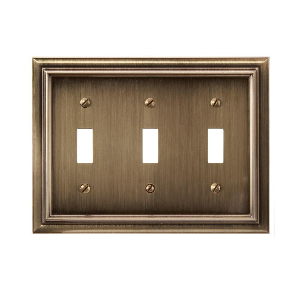 Amerelle Continental 3 Toggle Wall Plate Brushed Brass94TTTBB The