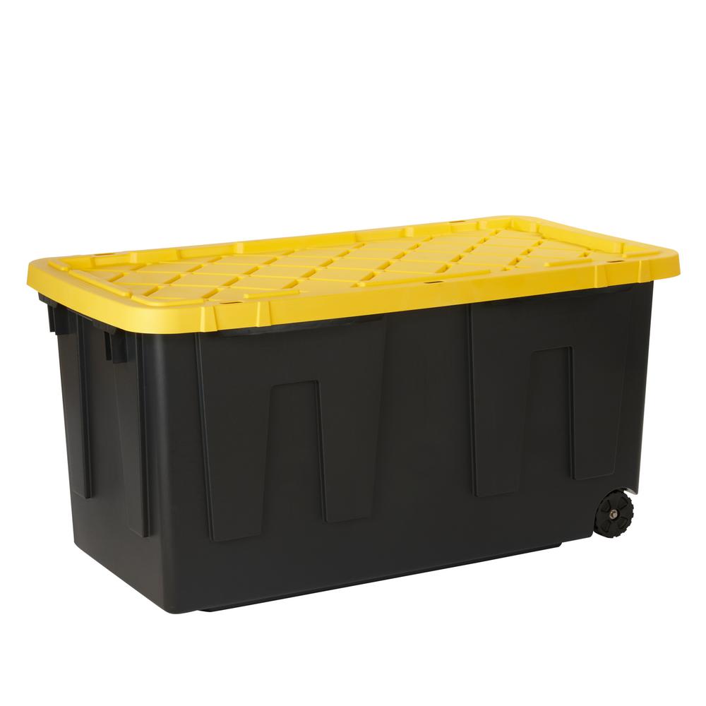 HDX 70 Gal. Tough Storage Bin in Black with Wheels-206203 - The Home Depot