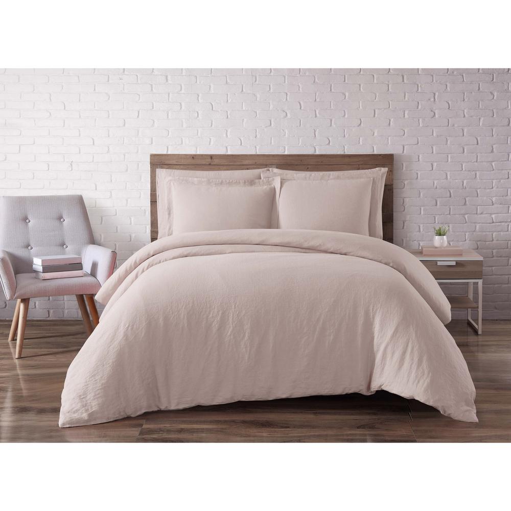 Brooklyn Loom Linen Blush King Duvet Set-DCS2469BSK-1800 - The Home Depot