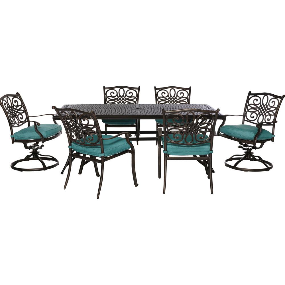 Hanover Traditions 7 Piece Aluminum Round Outdoor Dining Set With 2 Hanover Traditions 7 Piece Aluminum Round Outdoor Dining Set With 2 Swivel Chairs Protective