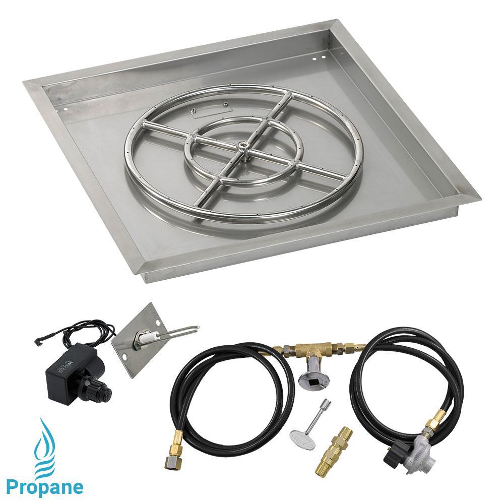 American Fire Glass 24 In Sq Stainless Steel Drop Pan With 24 In Sq Stainless Steel Drop Pan With Spark Ignition Kit 18 Fire Pit Ring Propane