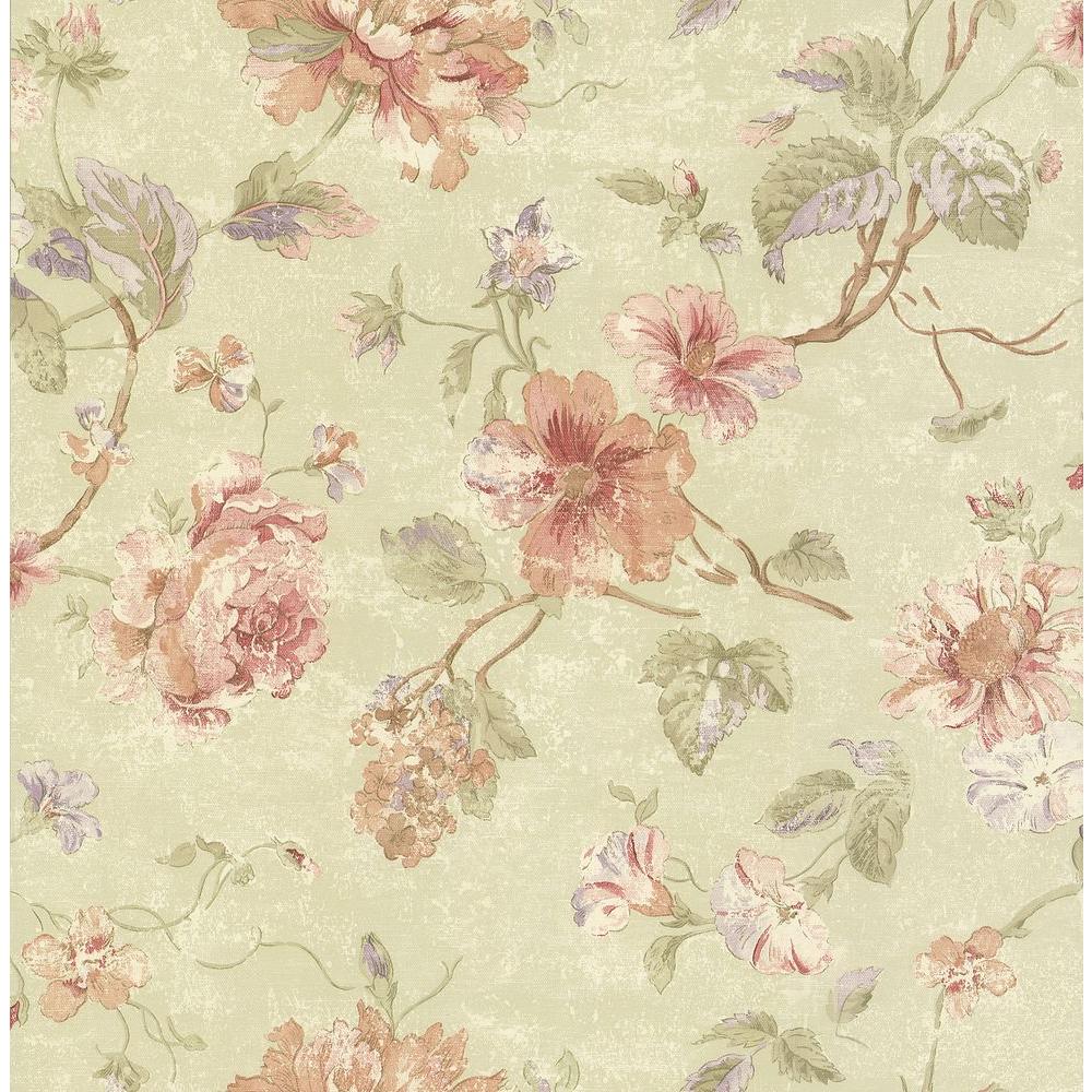 Brewster Madison Green Rose Floral Wallpaper Sample-282-64025SAM - The ...