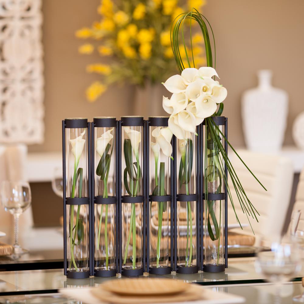 DANYA B 9 In. Glass 2.5 In. Decorative Vase -Tube Hinged Vases On Rings ...