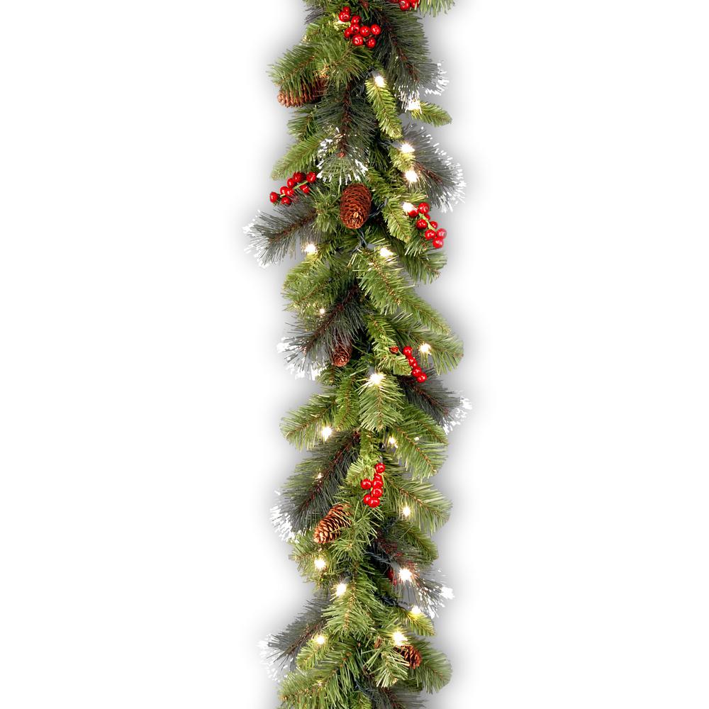 9 ft. Crestwood Spruce Garland with Battery Operated Warm White LED Lights