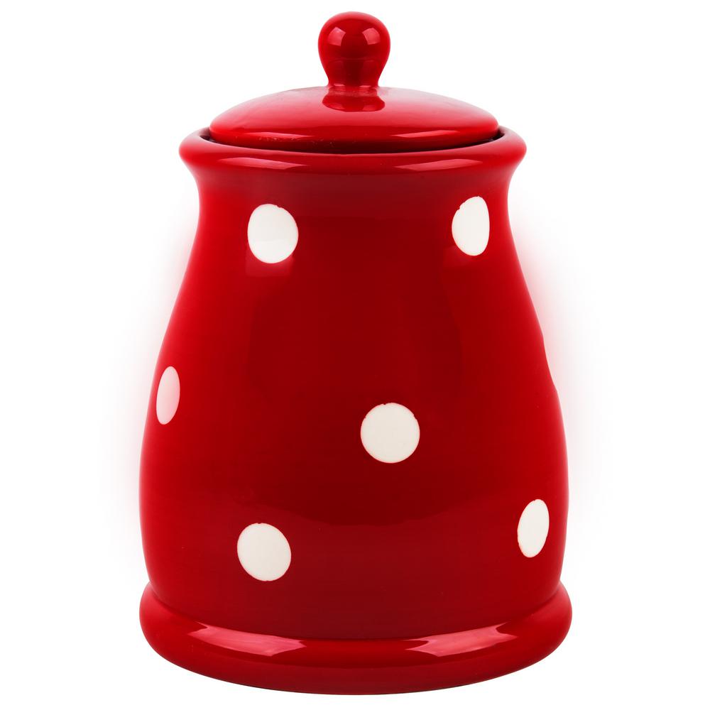 Home Essentials And Beyond 95 Oz Red And White Dots Ceramic Canister 66229 The Home Depot 