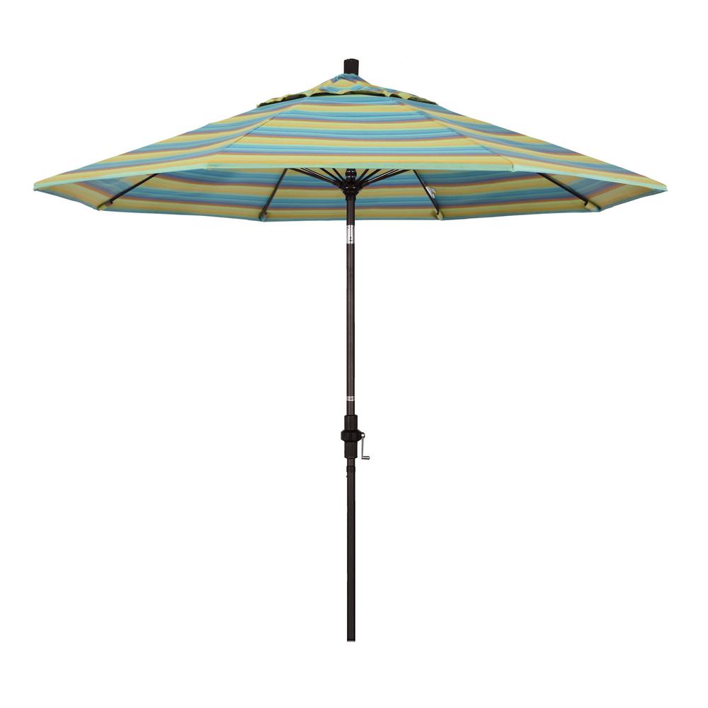 California Umbrella 9 Ft Bronze Aluminum Market Collar Tilt Crank Lift Patio Umbrella In Astoria Lagoon Sunbrella Gscuf908117 56096 The Home Depot